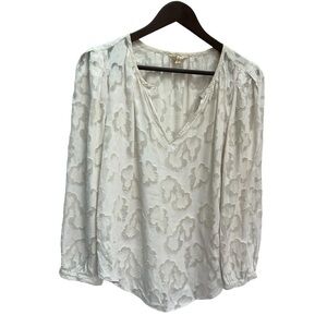 Rebecca Taylor Off White Round Neck Long Sleeve Blouse Silk Size 10